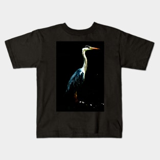 Heron on Black Kids T-Shirt